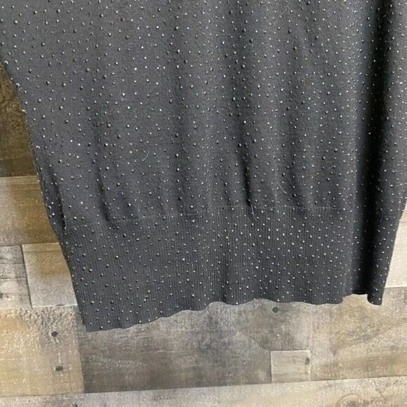 ST JOHN Black Sequin Shimmer Embellish Short Sleeve turtleneck 100% wool M - Picture 7 of 12